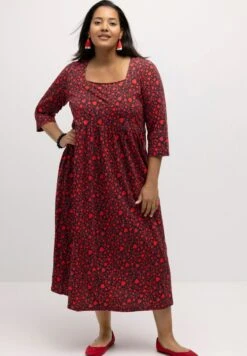 Ulla Popken MUSTER, CARRÉ-AUSSCHNITT - Jerseykleid - Rot