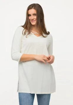 Ulla Popken ZIERBÄNDER CLASSIC V-AUSSCHNITT 3/4-ARM - Langarmshirt - Off White -Ulla Popken 6d4621bcb8b9485f804036ffc52fbdff