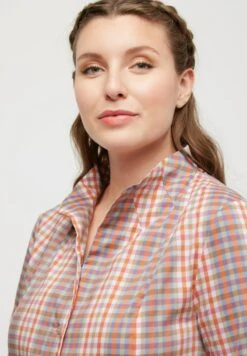 Ulla Popken KARO KELCHKRAGEN 3/4 ARM - Hemdbluse - Koralle -Ulla Popken 7091ce2b92bd49c1b6584787b5093629