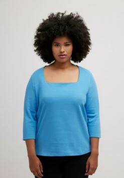 Ulla Popken QUERNAHT, CLASSIC, CARRÉE-AUSSCHNITT, 3/4-ARM - Langarmshirt - Stahlblau