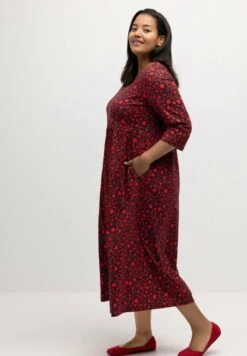 Ulla Popken MUSTER, CARRÉ-AUSSCHNITT - Jerseykleid - Rot -Ulla Popken 710d2e50179b47b587d515ca7631b23f