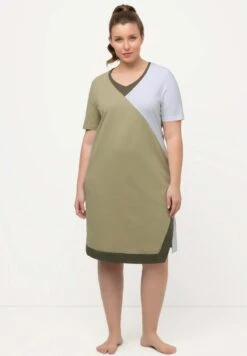 Ulla Popken COLOR BLOCK COL EN V MANCHES - Nachthemd - Sauge