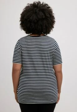 Ulla Popken STRIPE ROUND NECK SHORT SLEEVE - Nachtwäsche Shirt - Navy Blue Stripe -Ulla Popken 77402767a1bc4ad7b7a46cdb94970aea