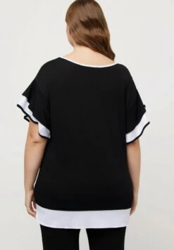 Ulla Popken OVERSIZED, RUNDHALS, VOLANT-HALBARM - T-Shirt Basic - Schwarz -Ulla Popken 8069361a6a6943ee95606503cb522c88