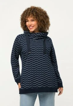 Ulla Popken À MANCHES LONGUES COL MONTANT ET IMPRIMÉ VAGUES - Sweatshirt - Bleu Nuit Mat