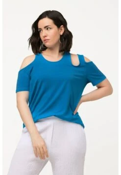 Ulla Popken À MANCHES COURTES COL ROND ET JOLIES DÉCOUPES - T-Shirt Basic - Bleu Turquoise -Ulla Popken 84feec72889142439a55fb41c18a74ab