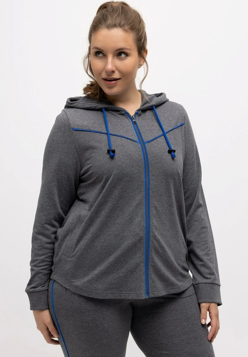Ulla Popken PIPING KAPUZE GERUNDETER SAUM - Sweatjacke - Grau Melange 3 Ulla Popken PIPING KAPUZE GERUNDETER SAUM - Sweatjacke - Grau Melange