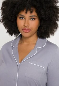 Ulla Popken ECO PIPING ACCENT SET - Nachtwäsche Set - Grey -Ulla Popken 870448cd290040a88cbede3eb3c2e456