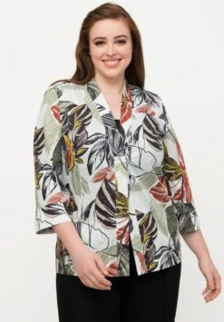Ulla Popken FOLIAGE PRINT INDOOR - Leichte Jacke - Natural Green