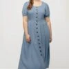 Ulla Popken BUTTON FRONT CHAMBRAY - Maxikleid - Light Blue -Ulla Popken 8931062afa9c47a988a1deac02bb67bc