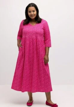 Ulla Popken PASTELL BLÜTEN 3/4 ARM - Jerseykleid - Magenta