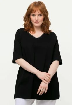 Ulla Popken LIGNE EN A MANCHES COURTES ET COL EN V PIMA - T-Shirt Basic - Noir