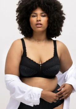 Ulla Popken PINSTRIPE WIREFREE RELIEF - Push-up BH - Black -Ulla Popken 8e4ef93c4d9d458c91590ec148df7944
