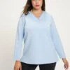 Ulla Popken CHAIN DETAIL V NECK STRETCH - Sweatshirt - Ice Blue