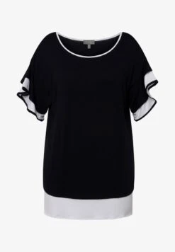 Ulla Popken OVERSIZED, RUNDHALS, VOLANT-HALBARM - T-Shirt Basic - Schwarz -Ulla Popken 922ddcc72bd94bbf8c84ed8b2b6cf3d5