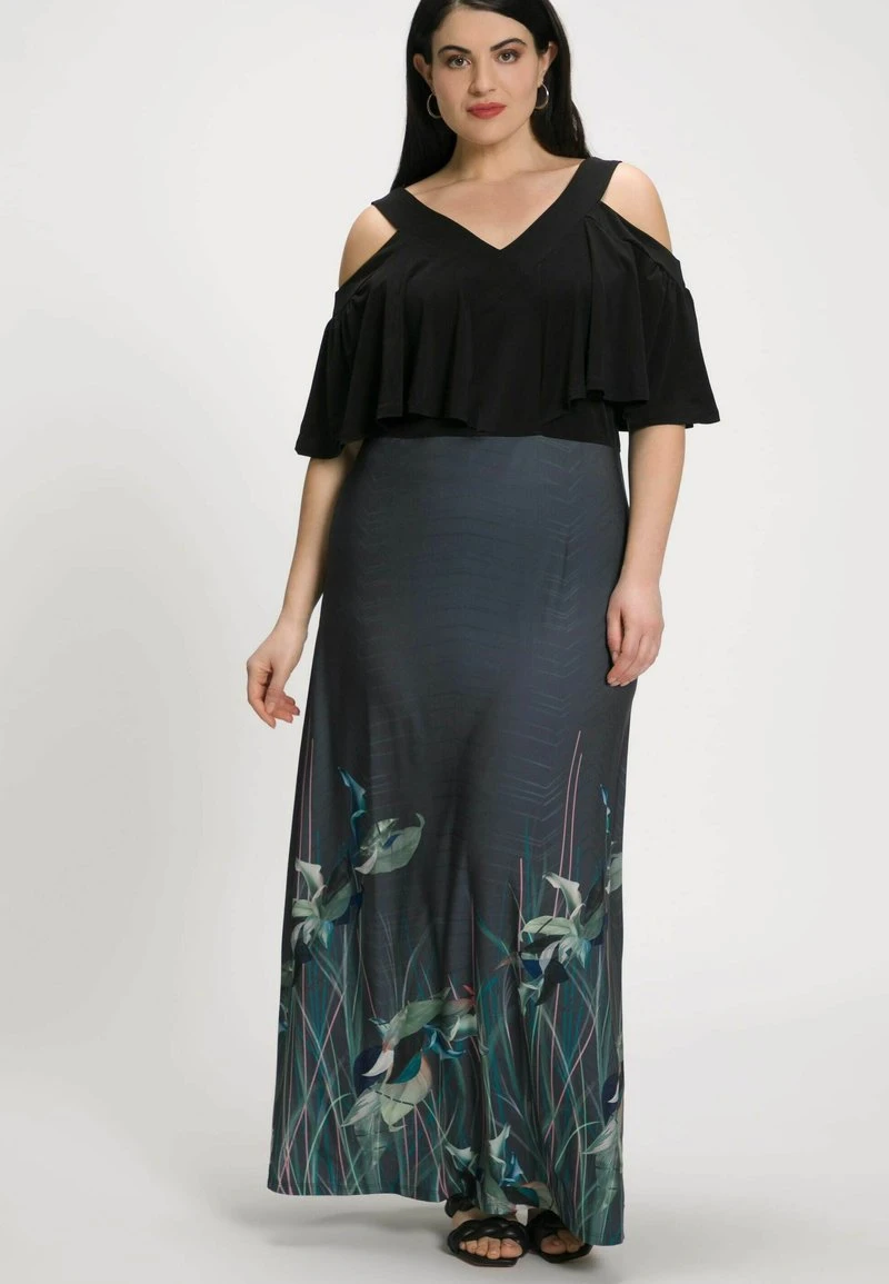 Ulla Popken LELIES, A-LIJN, V-HALS, MOUWLOOS - Maxikleid - Black, Dark Grey 7 Ulla Popken LELIES, A-LIJN, V-HALS, MOUWLOOS - Maxikleid - Black, Dark Grey – Bild 5