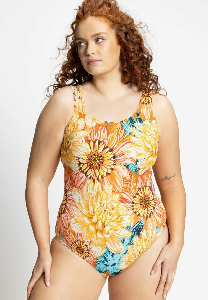 Ulla Popken BLÜTEN SOFTCUPS 3ER-TRÄGER - Badeanzug - Gelb 3 Ulla Popken BLÜTEN SOFTCUPS 3ER-TRÄGER - Badeanzug - Gelb