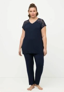 Ulla Popken MANCHES COURTES ET DÉCOLLETÉ EN V - Nachtwäsche Set - Bleu Nuit -Ulla Popken 94657b90200548619d17a82a761ea515