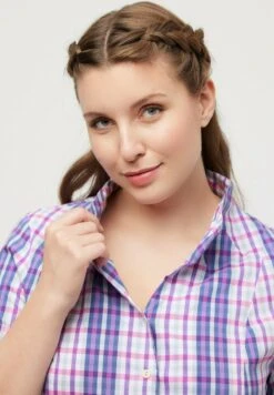 Ulla Popken KARO KELCHKRAGEN 3/4 ARM - Hemdbluse - Dunkles Flieder -Ulla Popken 9b49e8bbcd694a468c8d6afbe47761af