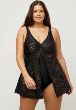 Ulla Popken SHIMMER PRINT SPLIT - Badeanzug - Black -Ulla Popken 9d48547ca37c4467b9c35cb235f99af9 1