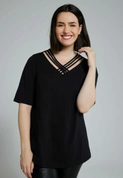 Ulla Popken CLASSIC V-AUSSCHNITT - T-Shirt Print - Schwarz