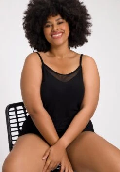 Ulla Popken INSET STRETCH KNIT CAMI - Top - Black -Ulla Popken a394f0d98adc49e5a6e1b29966affbe4