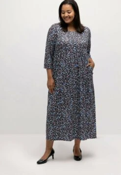 Ulla Popken MUSTER, PRINZESSNAHT, RUNDHALS - Jerseykleid - Multicolor Schwarz