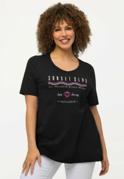 Ulla Popken SUNSET CLUB DÉCOLLETÉ ROND ET MANCHES - T-Shirt Print - Noir