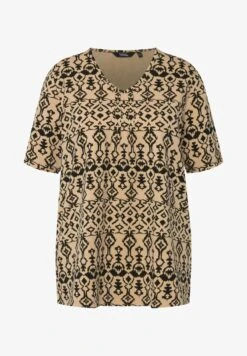 Ulla Popken DÉCOLLETÉ EN V MANCHES COURTES PLIS - T-Shirt Print - Beige -Ulla Popken a8dd71dfbe7b4588bc3d52a7de82b8d8