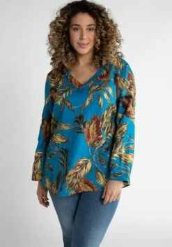 Ulla Popken PALMEN A-LINIE V-AUSSCHNITT LANGARM - Bluse - ägäisblau -Ulla Popken ac693b98434a4f96a23624a51ee6b8b4 1