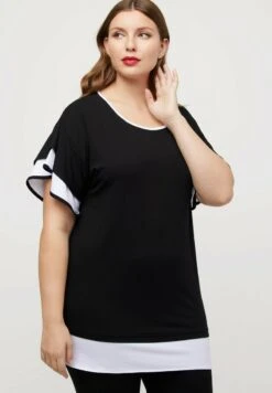 Ulla Popken OVERSIZED, RUNDHALS, VOLANT-HALBARM - T-Shirt Basic - Schwarz -Ulla Popken b0748257d1af4f9eb9cbbd37cdc994a9 1