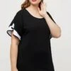 Ulla Popken OVERSIZED, RUNDHALS, VOLANT-HALBARM - T-Shirt Basic - Schwarz