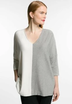 Ulla Popken V-AUSSCHNITT 3/4-ARM - Strickpullover - Hellgrau Mélange