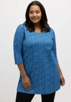 Ulla Popken BLÜTEN MUSTER, RUNDHALS, 3/4-ÄRMEL - Langarmshirt - Himmelblau