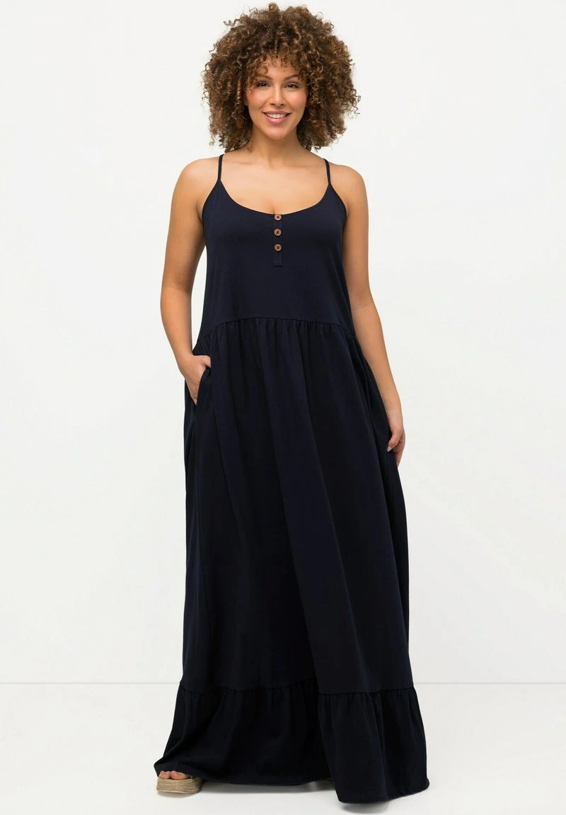 Ulla Popken SANS MANCHES DOUBLE VOLANT ET BRETEL - Maxikleid - Marine 3 Ulla Popken SANS MANCHES DOUBLE VOLANT ET BRETEL - Maxikleid - Marine