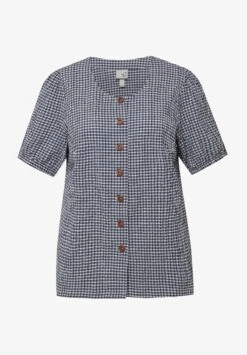 Ulla Popken À CARREAUX VICHY DÉCOLLETÉ ROND MANCHE - Hemdbluse - Marine -Ulla Popken b4c64bdc54f14cff9d5742f872842f68