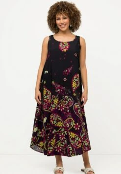 Ulla Popken MIDI, PAISLEY, A-LIJN, RONDE HALS, MOUWLOOS - Freizeitkleid - Zwart