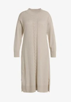 Ulla Popken MOTIFS TRESSÉS, OVERSIZED, COL DROIT, MANCHES LO - Strickkleid - Beige -Ulla Popken b7ec85d2fe174a7b816f353e83199cac
