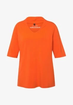 Ulla Popken À MANCHES COURTES COL JABOT ET COL EN V - T-Shirt Basic - Orange Clair