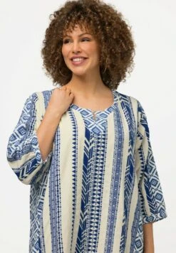 Ulla Popken CAFTAN MOTIF ETHNIQUE COL TUNISIEN MANCHES - Freizeitkleid - Gris Bleu -Ulla Popken c01b8b1eb27446abb23f2e7ddda8140e