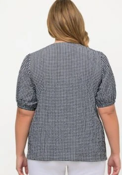 Ulla Popken À CARREAUX VICHY DÉCOLLETÉ ROND MANCHE - Hemdbluse - Marine -Ulla Popken c4102631696a4e00a944843945e3e45b