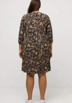 Ulla Popken TROPICAL LEAF PRINT SMOCKED - Freizeitkleid - Black -Ulla Popken ce105081b10e459188393ab438f6a3a4