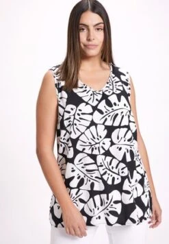 Ulla Popken BLÄTTER A-LINIE V-AUSSCHNITT ÄRMELLOS - Bluse - Moosgrün -Ulla Popken cf80bd9523df400bad9a8496f609777f