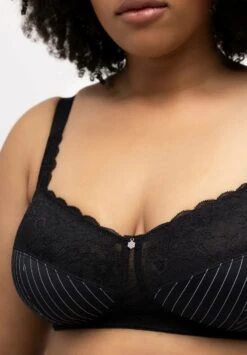 Ulla Popken PINSTRIPE WIREFREE RELIEF - Push-up BH - Black -Ulla Popken d14620a70f7f4175bfd8c76021467f47