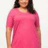 Ulla Popken A-LINIE V-AUSSCHNITT HALBARM - T-Shirt Basic - Pink Red