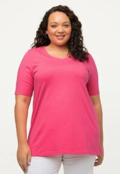 Ulla Popken A-LINIE V-AUSSCHNITT HALBARM - T-Shirt Basic - Pink Red