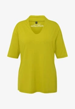 Ulla Popken À MANCHES COURTES COL JABOT ET COL EN V - T-Shirt Basic - Orange Clair -Ulla Popken d864784b55d44b43b7dd1be01d23bdb6