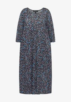 Ulla Popken MUSTER, PRINZESSNAHT, RUNDHALS - Jerseykleid - Multicolor Schwarz -Ulla Popken d8e763be1e84430d8fa3cd4b6f393ff9