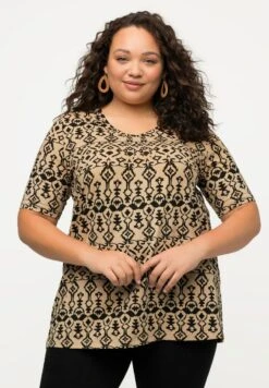 Ulla Popken DÉCOLLETÉ EN V MANCHES COURTES PLIS - T-Shirt Print - Beige -Ulla Popken da3c8651db4347e3ba6b61819cebe32e 1