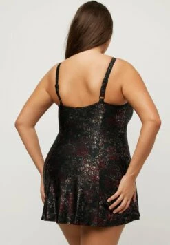 Ulla Popken SHIMMER PRINT SPLIT - Badeanzug - Black -Ulla Popken dcebb6c1a37c430fb7c55dcccd3392fa